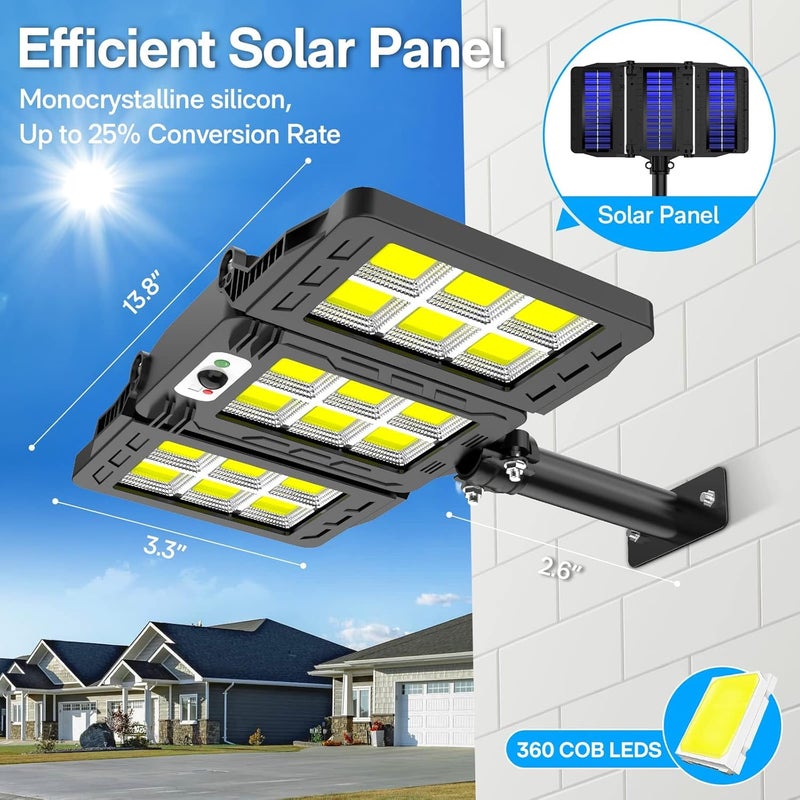 REMICH Solar Motion Sensor Light Solar Outdoor Light High Photovoltaic Efficiency IP65 Flexible COB Ultra Wide Lighting with Remote Control for Pathway Fence Garages Balcony 1Pcs Black - Image 2