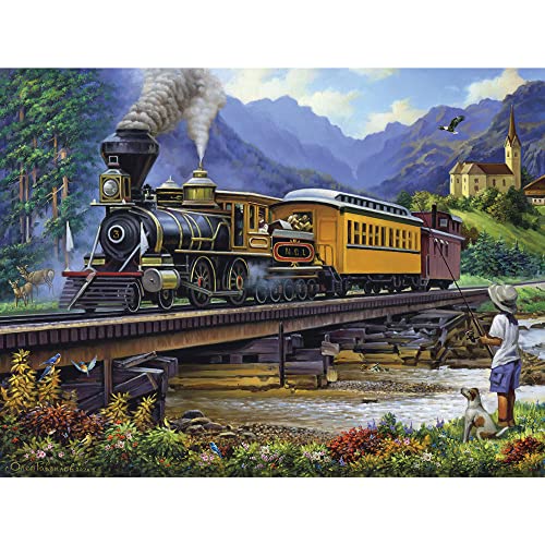 Bits and Pieces 300 Piece Jigsaw Puzzle for Adults Old Stream Train Locamotive Track Rail Bridge Jigsaw Puzzle by Artist Oleg Gavrilov Completed Puzzle Size 18 x 24 - Image 1