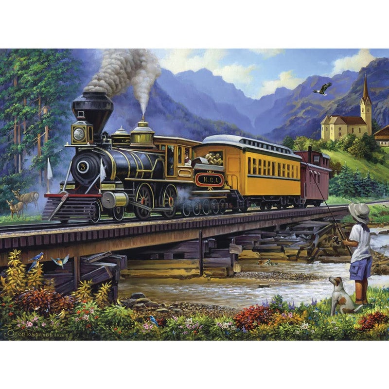 Bits and Pieces 300 Piece Jigsaw Puzzle for Adults Old Stream Train Locamotive Track Rail Bridge Jigsaw Puzzle by Artist Oleg Gavrilov Completed Puzzle Size 18 x 24 - Image 3