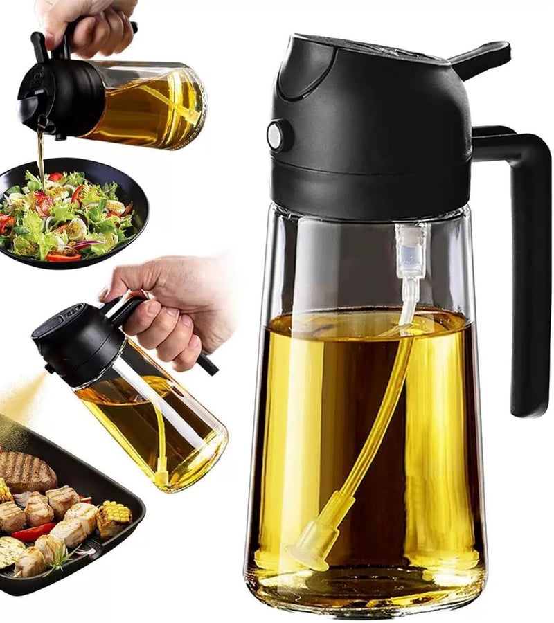 PEIPU Oil Sprayer for Cooking, 2 in 1 Olive Oil Dispenser Bottle for Kitchen, 16oz/470ml Premium Glass Oil Bottle, Food-grade Oil Mister for Air Fryer, Salad, Frying, BBQ (Black) - Image 1