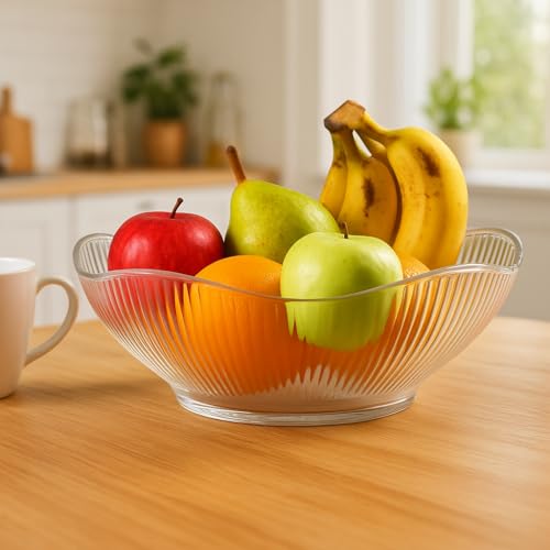 Simplyhut Fruit Storage Basket for Dining Table - Acrylic Transparent Ribbed Wavy Edge Serving Bowl for Salad, Fruits & Snacks, Multipurpose Heavy Fruit Baskets for Home Kitchen & Restaurant - Image 3