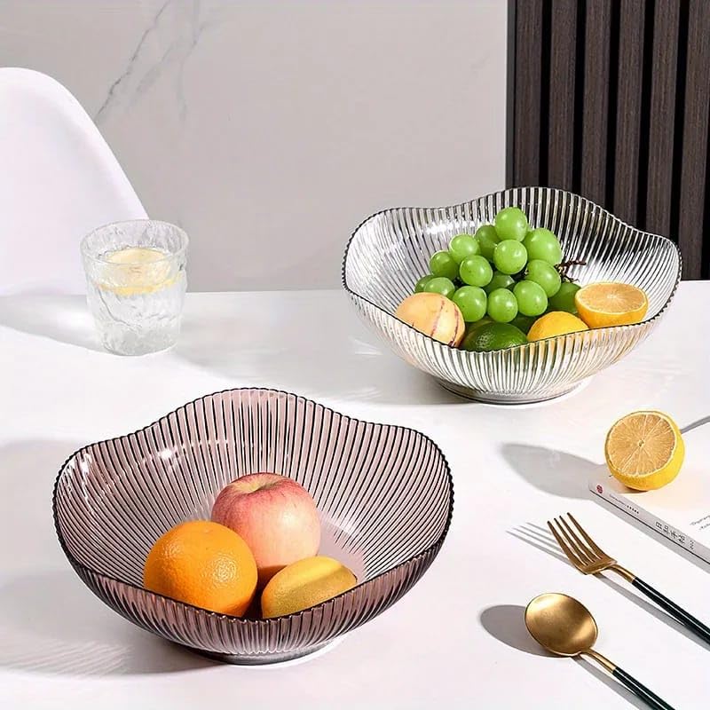 Simplyhut Fruit Storage Basket for Dining Table - Acrylic Transparent Ribbed Wavy Edge Serving Bowl for Salad, Fruits & Snacks, Multipurpose Heavy Fruit Baskets for Home Kitchen & Restaurant - Image 2