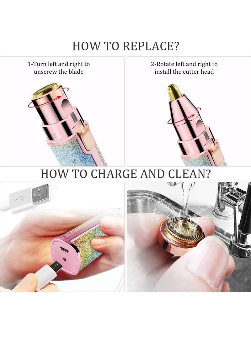 2 in 1 Eyebrow Trimmer & Facial Hair Remover for Women, Rechargeable Eyebrow Razor and Painless Hair Removal, Hair Trimmer and Body Shaver for Lips Nose Face Ear Hair - Image 4