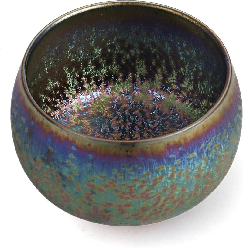CmengAo Chinese Jianzhan Tea Cup Colorful Ceramic Glaze Tenmoku Tea Cup Kungfu Tea Bowl for Tea Matcha Coffee Handcrafts Art Porcelain Teacup Peacock - Image 1