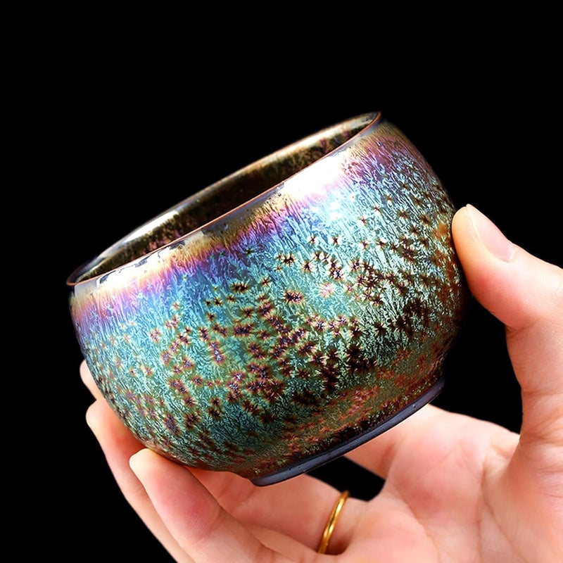 CmengAo Chinese Jianzhan Tea Cup Colorful Ceramic Glaze Tenmoku Tea Cup Kungfu Tea Bowl for Tea Matcha Coffee Handcrafts Art Porcelain Teacup Peacock - Image 4