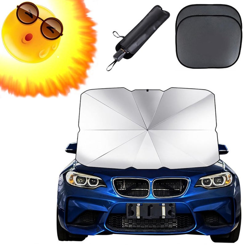 MUMOO BEAR Car Front Windshield Sun Shade Foldable Umbrella Car Reflective Sunshade with Storage Pouch Fits Various Windshields Blocks UV Rays and Sun Heat Protection to Keep Your Vehicle Cool L