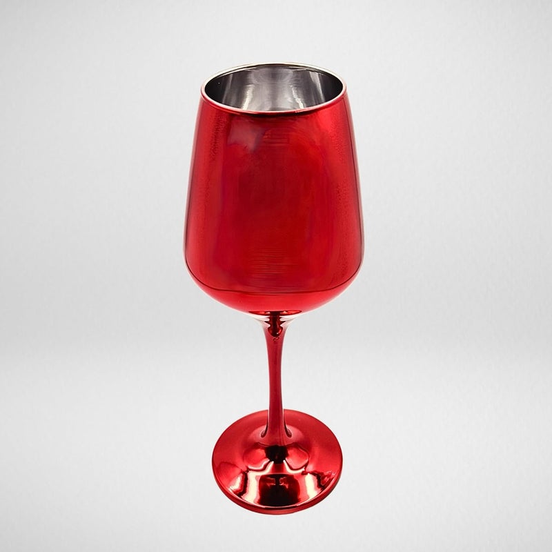FALKOR FALKOR Luxury Glassware Holi Special 350 ML Metallic Red Colour Plated Long Champagne Wine Glasses for Red Wine Set of 4 for a Party Gifting or Even Display at Your bar at Home  - Image 1