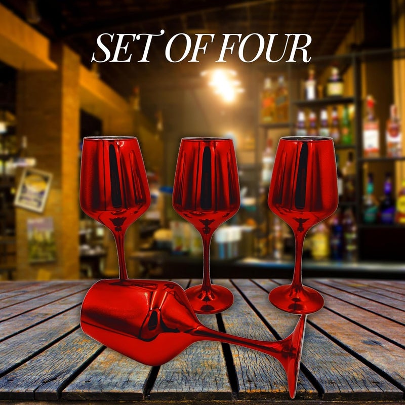 FALKOR FALKOR Luxury Glassware Holi Special 350 ML Metallic Red Colour Plated Long Champagne Wine Glasses for Red Wine Set of 4 for a Party Gifting or Even Display at Your bar at Home  - Image 2