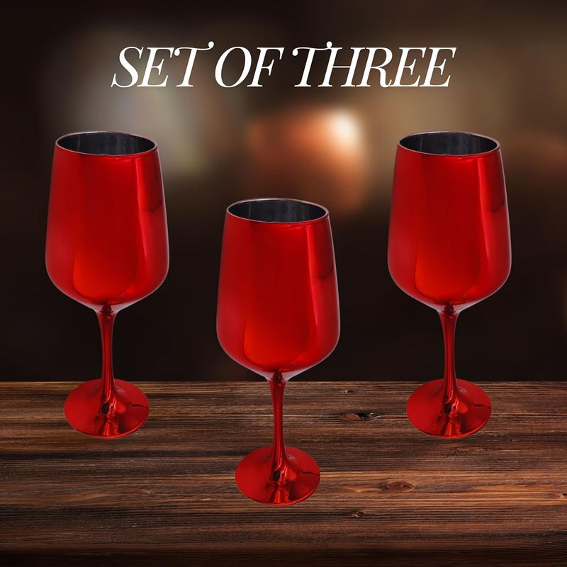 FALKOR FALKOR Luxury Glassware Holi Special 350 ML Metallic Red Colour Plated Long Champagne Wine Glasses for Red Wine Set of 4 for a Party Gifting or Even Display at Your bar at Home  - Image 4