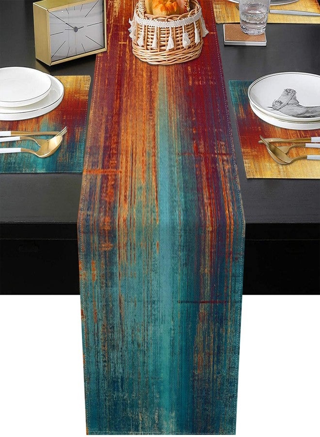 Emvency Blue Orange Table Runner and Placemats Set of 6, Vintage Abstract Messy Rust Painting Art Dining Decor for Daily Use(1 Table Runner 72 inches Long and 6 Placemats) - Image 5