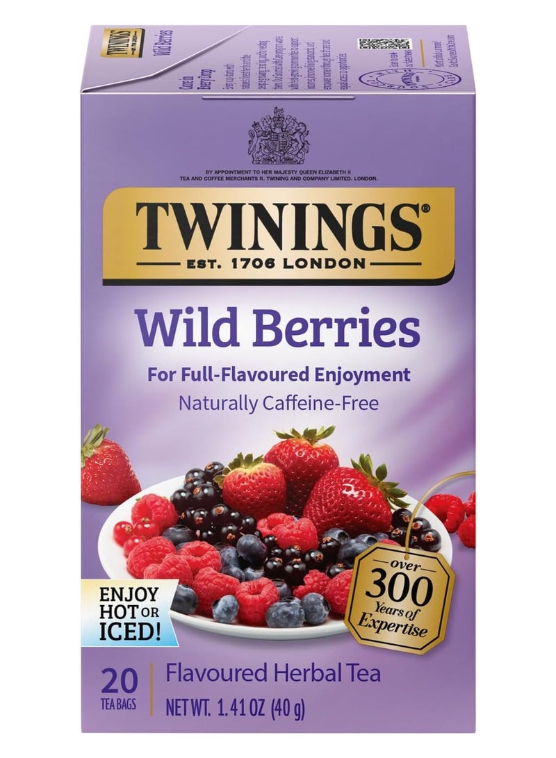 توينينجس أوف لندن Twinings, شاي الأعشاب، التوت البري، خالي من الكافيين، 20 كيس شاي، 1.41 أونصة (40 جم)