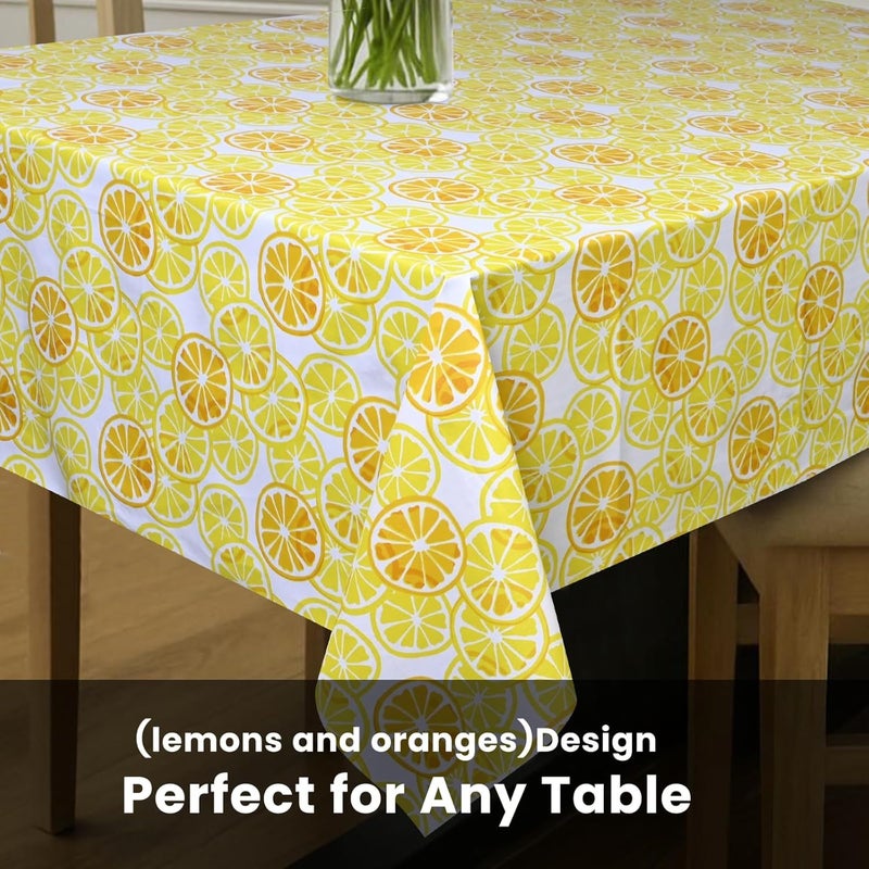 Wings Star Floral Print Exclusive Table Cover|PVC 6 Seater Table Cover|Table Sheet for Dining, Party, Events|Waterproof Protector|Indoor and Outdoor Use 54x78 Lemons & Orange Design - Image 2