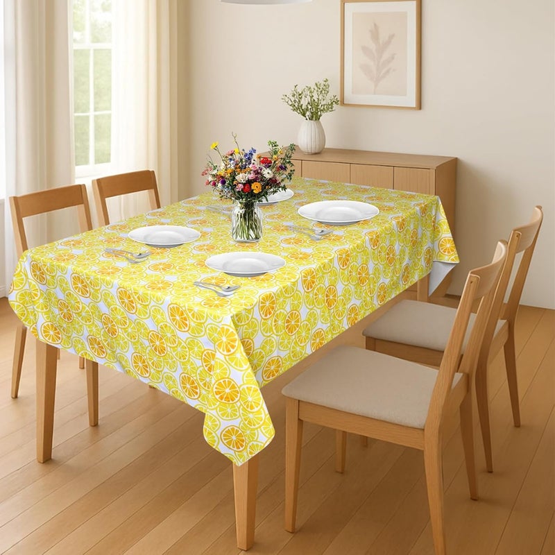 Wings Star Floral Print Exclusive Table Cover|PVC 6 Seater Table Cover|Table Sheet for Dining, Party, Events|Waterproof Protector|Indoor and Outdoor Use 54x78 Lemons & Orange Design - Image 1