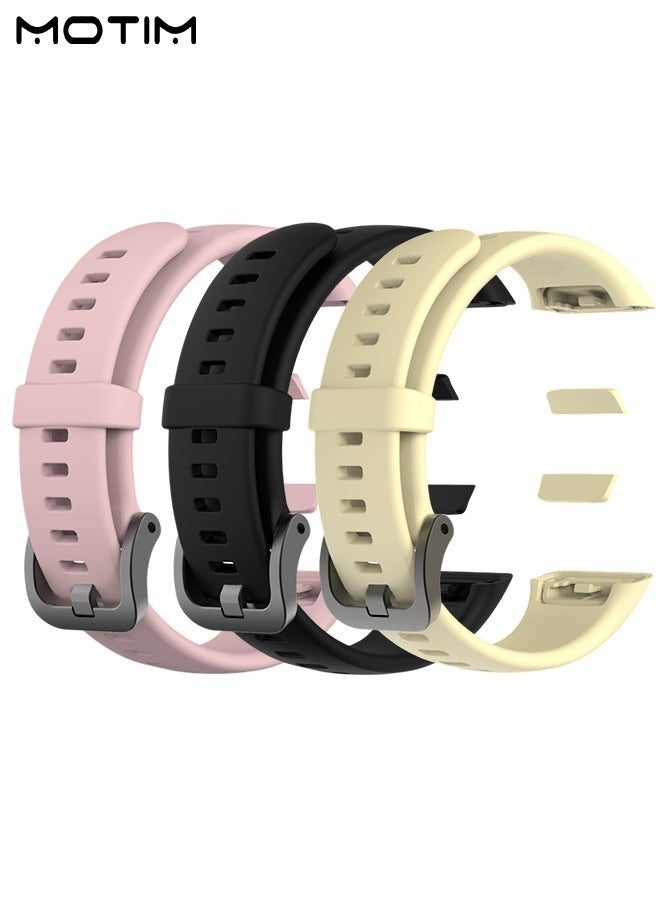 Motim 3-Piece Silicone Replacement Strap for Huawei Band 6/Honor Band 6, Waterproof Sport Bands Wristbands, Black/Pink/Beige  - Image 1