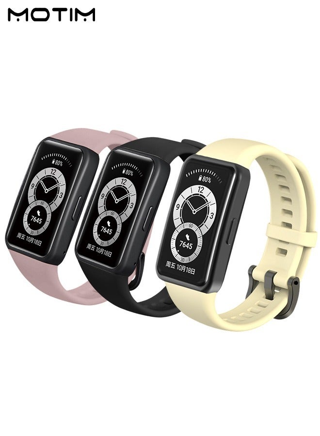 Motim 3-Piece Silicone Replacement Strap for Huawei Band 6/Honor Band 6, Waterproof Sport Bands Wristbands, Black/Pink/Beige  - Image 3
