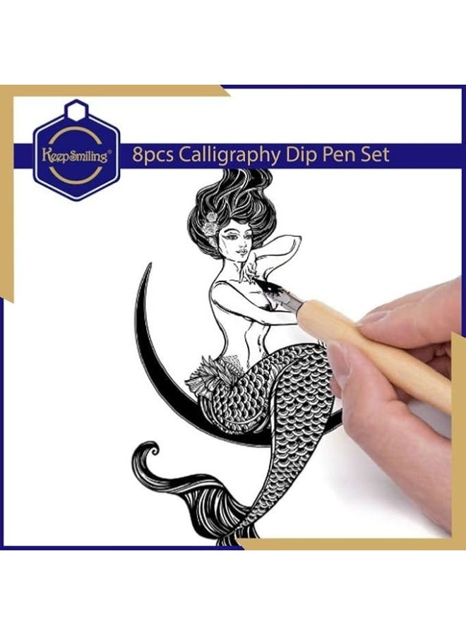 طقم ريش خط عربي ورسم احترافي - مقبض خشبي مريح مع مجموعة رؤوس معدنية متنوعة للفنون الجميلة - Image 4