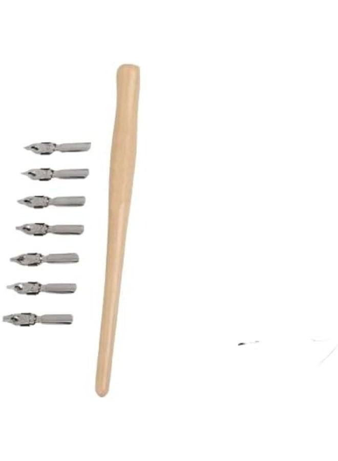 طقم ريش خط عربي ورسم احترافي - مقبض خشبي مريح مع مجموعة رؤوس معدنية متنوعة للفنون الجميلة - Image 1