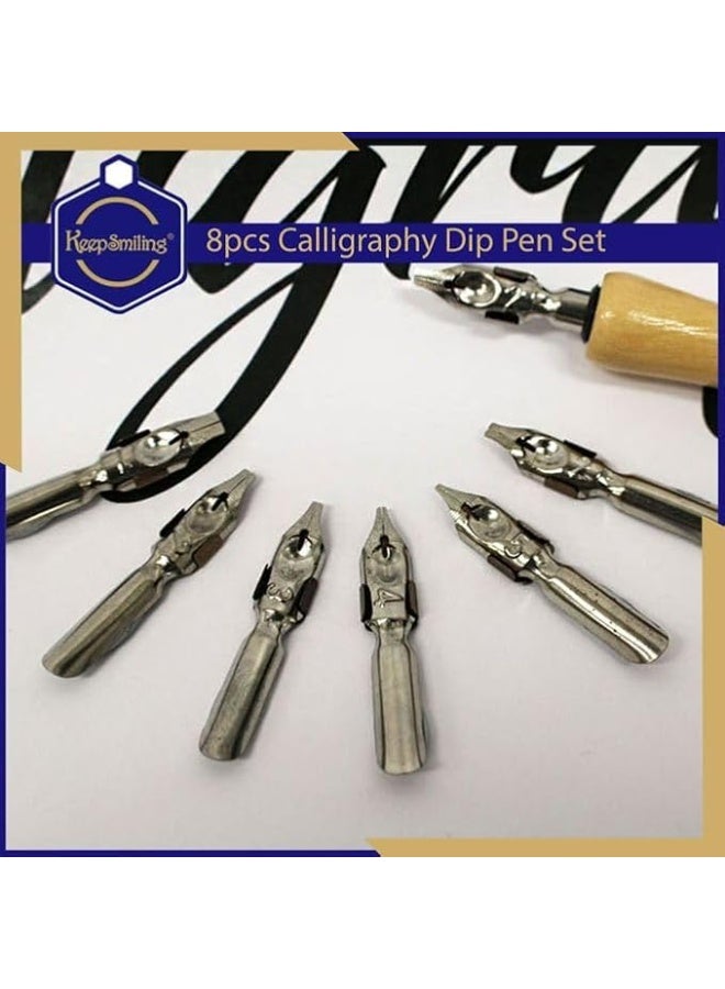 طقم ريش خط عربي ورسم احترافي - مقبض خشبي مريح مع مجموعة رؤوس معدنية متنوعة للفنون الجميلة - Image 5