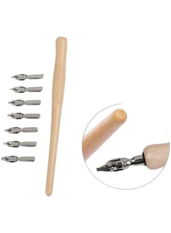 طقم ريش خط عربي ورسم احترافي - مقبض خشبي مريح مع مجموعة رؤوس معدنية متنوعة للفنون الجميلة - Image 2