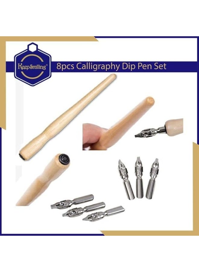 طقم ريش خط عربي ورسم احترافي - مقبض خشبي مريح مع مجموعة رؤوس معدنية متنوعة للفنون الجميلة - Image 3