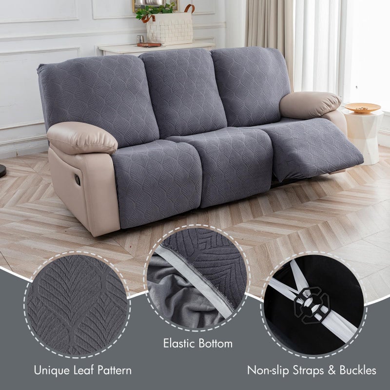 YUEANG 100% Waterproof Recliner Sofa Slipcovers, 3 Pieces Stretch Reclining Couch Covers for 3 Cushion Couch Sofa Pet Friendly Washable Furniture Covers for Dogs, Pets, Kids (Dark Gray, 3 Seater) - Image 3