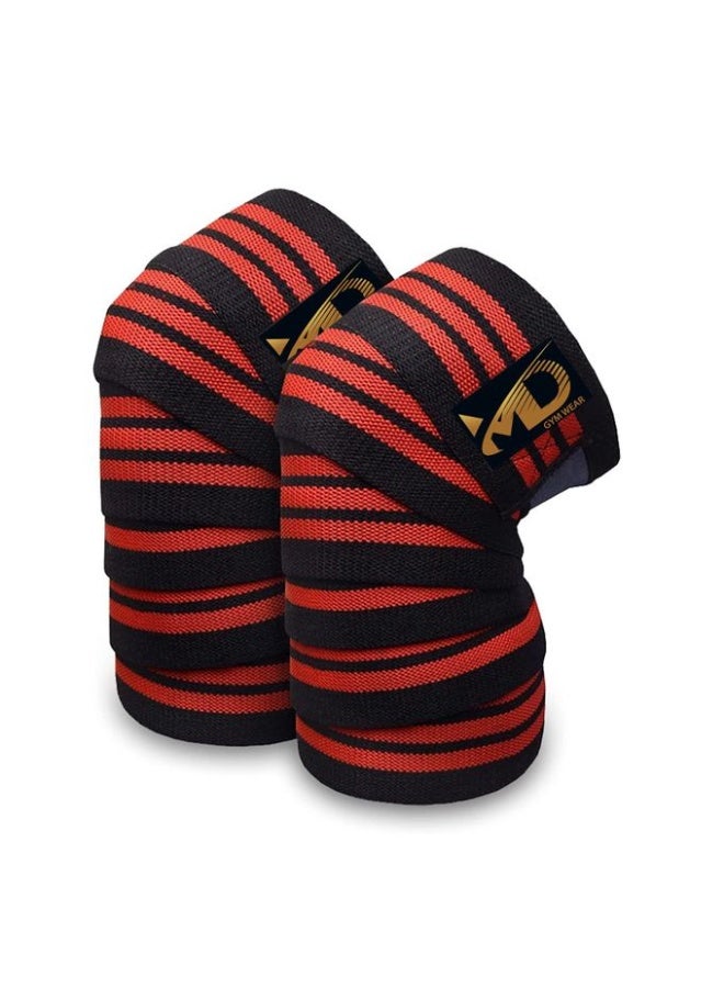 MD Gymwear أربطة الركبة من MD جيموير - لياقة بدنية ورفع الأثقال - أسود/أحمر - 2 قطعة - Image 1