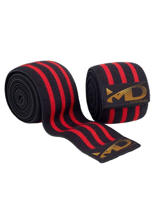 MD Gymwear أربطة الركبة من MD جيموير - لياقة بدنية ورفع الأثقال - أسود/أحمر - 2 قطعة - Image 5