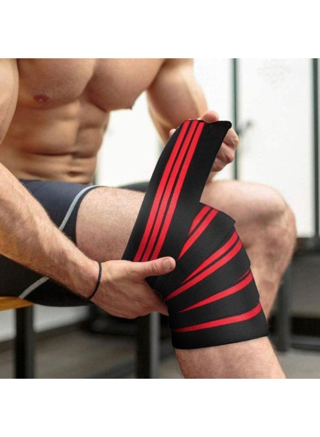 MD Gymwear أربطة الركبة من MD جيموير - لياقة بدنية ورفع الأثقال - أسود/أحمر - 2 قطعة - Image 2