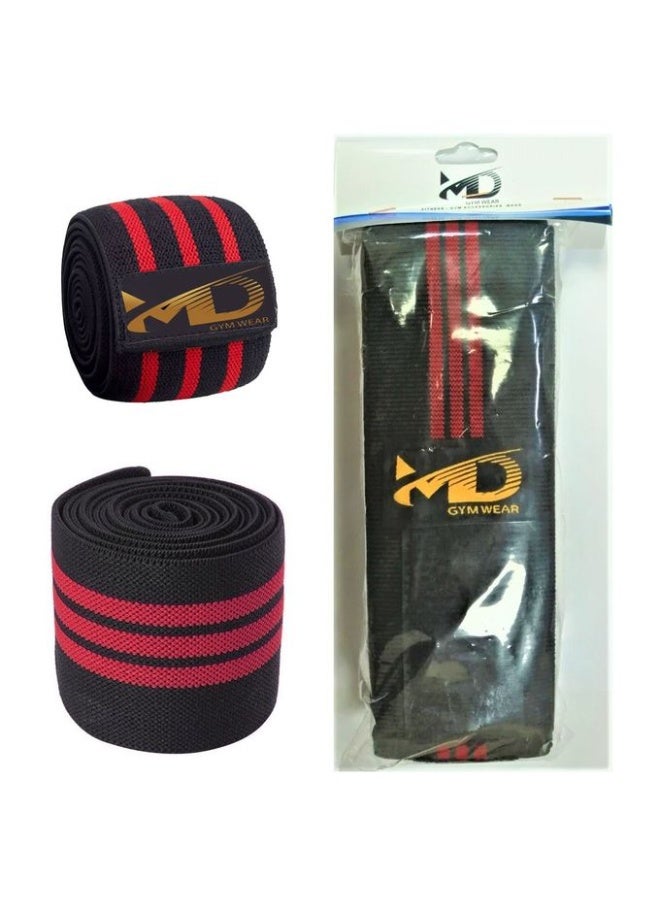 MD Gymwear أربطة الركبة من MD جيموير - لياقة بدنية ورفع الأثقال - أسود/أحمر - 2 قطعة - Image 4