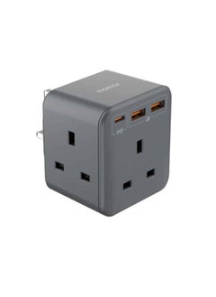Momax MOMAX US8UKE ONEPLUG 20W 3-Outlet Cube Extension Socket – Compact Power Strip with USB Charger & Fast Charging Ports (Grey)  - Image 1