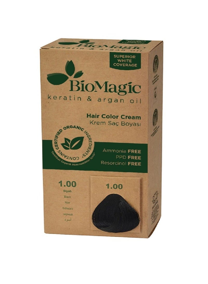 Hair color preservation cream with keratin and argon oil 1.00 black