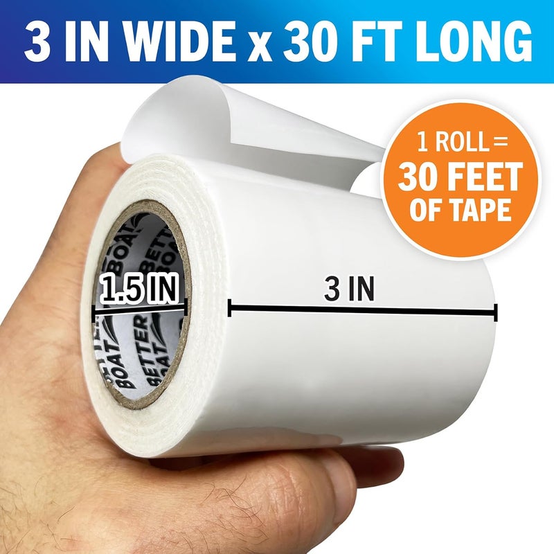 Better Boat Repair Tape for Fabric Boat Covers, Canvas Tents, Pop-Up Campers, RV Awnings, Tarps, Canopies, Bimini Tops, Sails, Air Mattress Patch Kit, 30ft x 3" White Heavy-Duty Waterproof Vinyl - Image 5