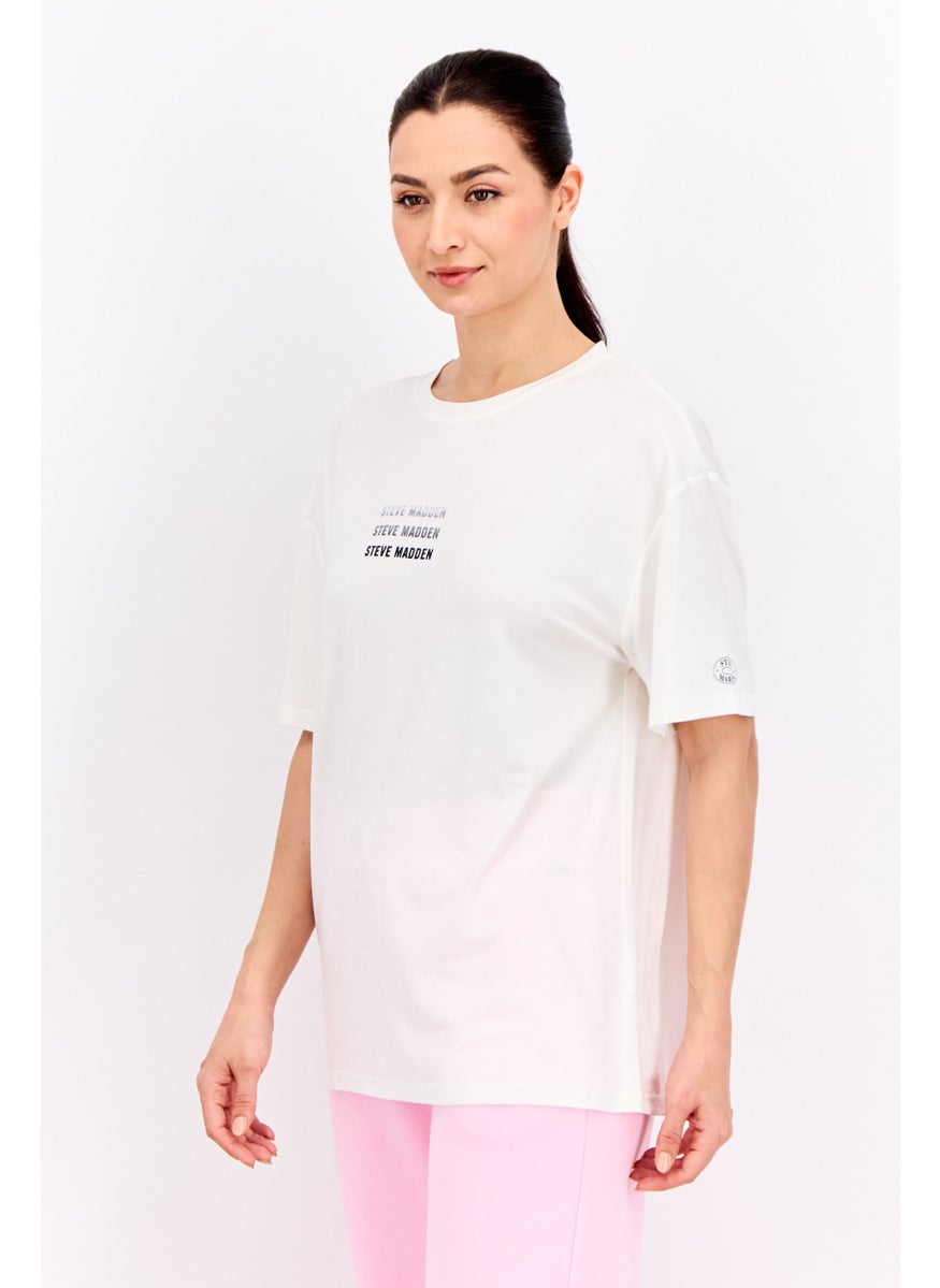 STEVE MADDEN - Women Round Neck Short Sleeves Graphic Print T-Shirt, Cream - Image 1