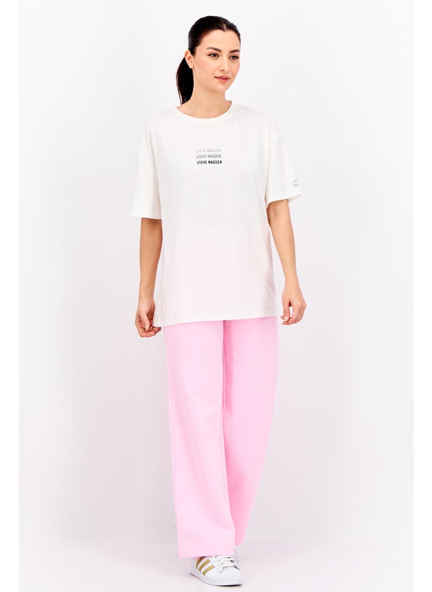 STEVE MADDEN - Women Round Neck Short Sleeves Graphic Print T-Shirt, Cream - Image 1