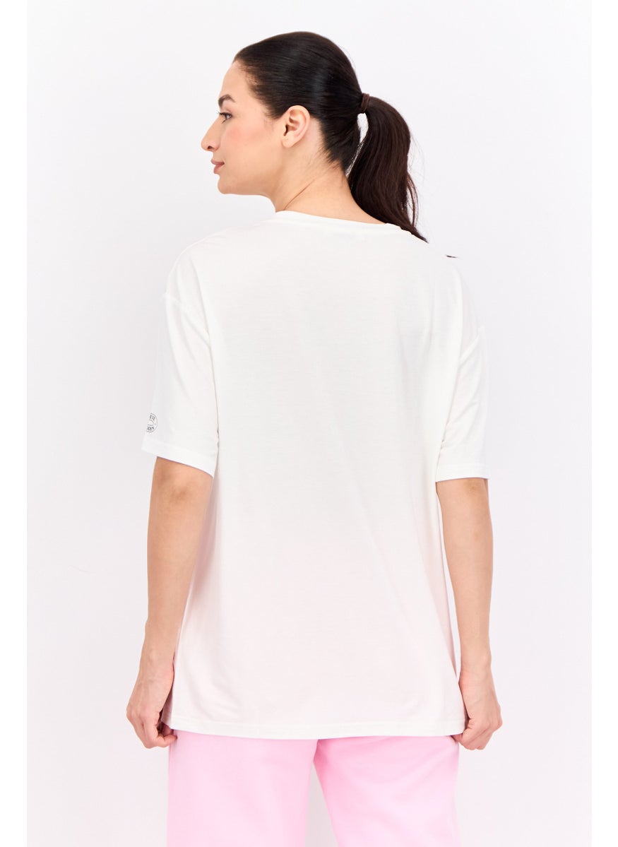 STEVE MADDEN - Women Round Neck Short Sleeves Graphic Print T-Shirt, Cream - Image 1