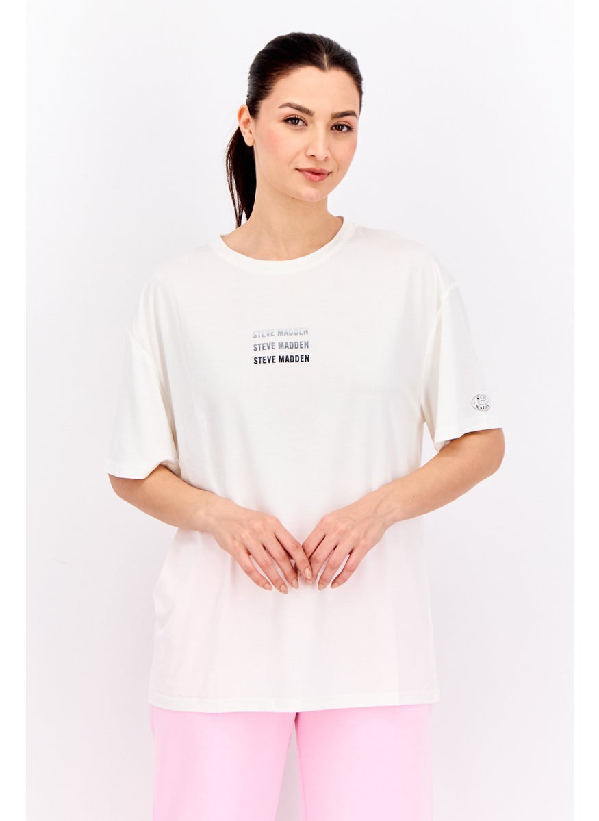 STEVE MADDEN - Women Round Neck Short Sleeves Graphic Print T-Shirt, Cream - Image 1