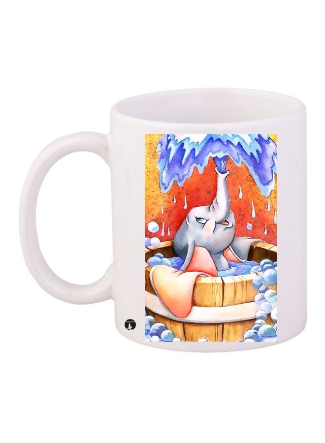 RYN Baby Elephant Printed Coffee Mug White/Blue/Orange 11ounce