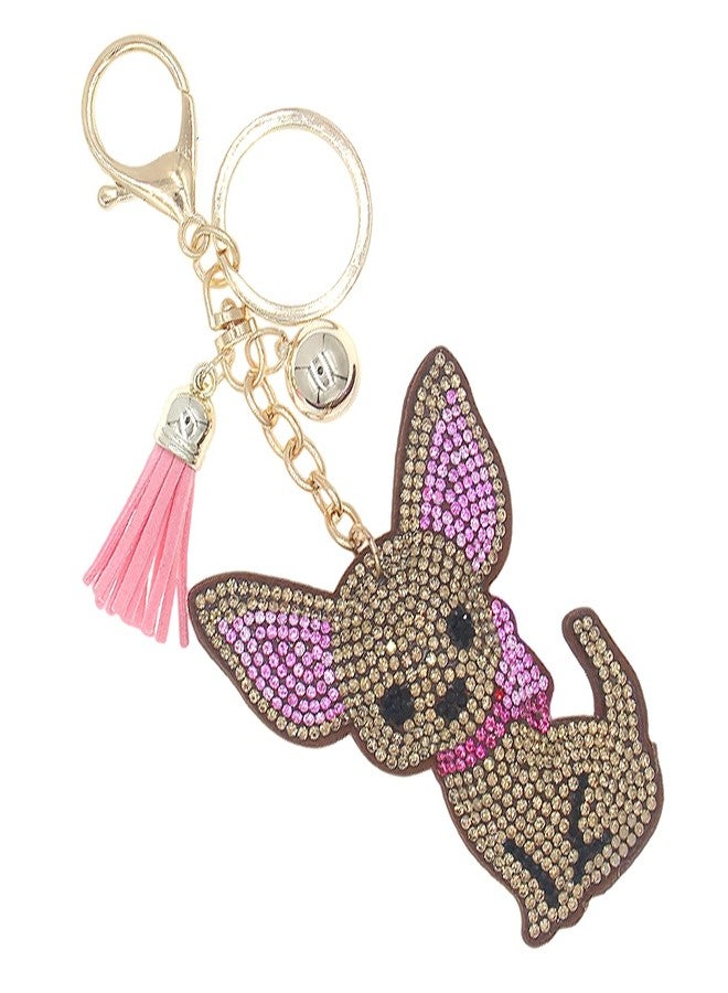 NTLX Key Chain Bag Charm - Cute Sparkling Charm for Purses, Luggage, Suitcases, Diaper Bag, and Keys - Gift Box Included, Brown Chihuahua Dog, Medium - Image 1