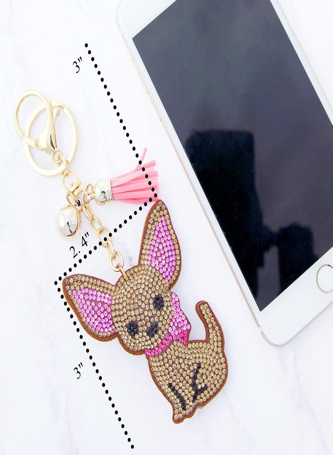NTLX Key Chain Bag Charm - Cute Sparkling Charm for Purses, Luggage, Suitcases, Diaper Bag, and Keys - Gift Box Included, Brown Chihuahua Dog, Medium - Image 2