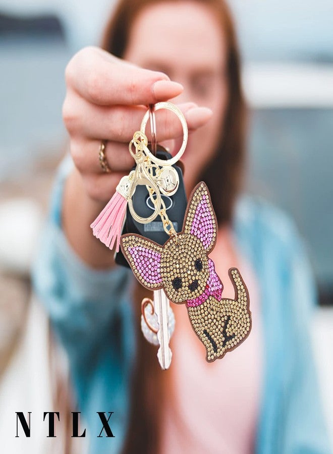 NTLX Key Chain Bag Charm - Cute Sparkling Charm for Purses, Luggage, Suitcases, Diaper Bag, and Keys - Gift Box Included, Brown Chihuahua Dog, Medium - Image 3