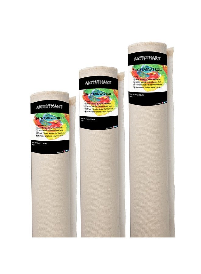 ARTISTMART Painting Drawing and Sketch Accessories Primed Painting Canvas Roll (24" x 5 MTR, 10 Oz. (White)) - Image 1