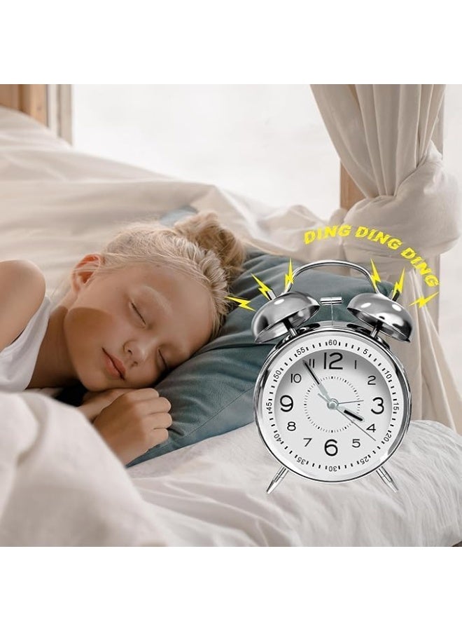 Alarm Clock Battery Operated Loud Twin Bell Analog Silent Non-Ticking with Backlight No Snooze Function for Heavy Sleepers (Silver, 4 inches)  - Image 5