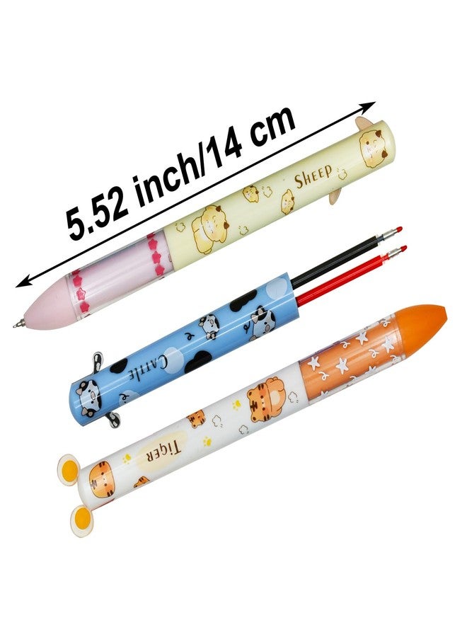 Maydahui 8 Pcs 2 Colors Cute Zodiac Animal Ears Pens Multicolor 2-in-1 Click Pen 0.5 mm Black Red Ink 8 Styles Kawaii Pig Mouse Chick Rabbit Cow Tiger Sheep Monkey Pens for Shcool Office Party Favors - Image 2