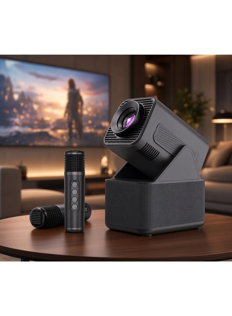 Smartbarry HT31 3-in-1 Smart Projector with 4K Support, 5G WiFi, Built-In Speaker & Dual Karaoke Microphones, Portable Home Cinema Projector for Movies, Gaming, Streaming, Karaoke & Family Entertainment - Image 3