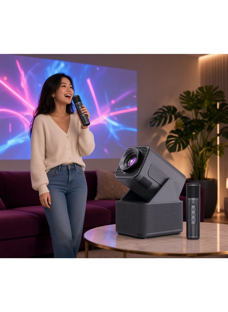 Smartbarry HT31 3-in-1 Smart Projector with 4K Support, 5G WiFi, Built-In Speaker & Dual Karaoke Microphones, Portable Home Cinema Projector for Movies, Gaming, Streaming, Karaoke & Family Entertainment - Image 4