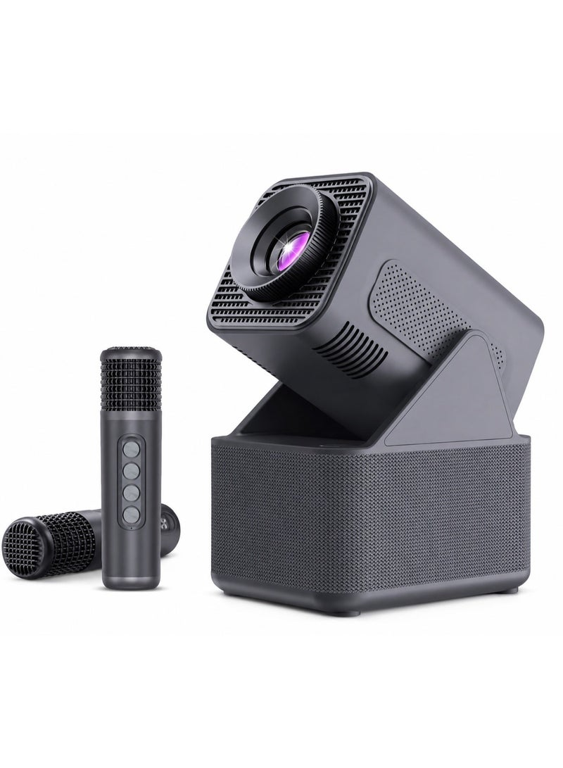Smartbarry HT31 3-in-1 Smart Projector with 4K Support, 5G WiFi, Built-In Speaker & Dual Karaoke Microphones, Portable Home Cinema Projector for Movies, Gaming, Streaming, Karaoke & Family Entertainment - Image 1