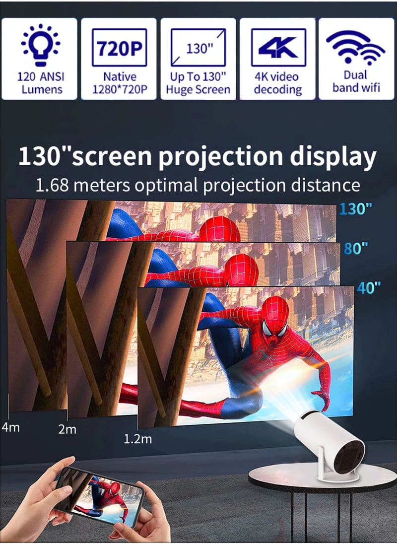 HY300 Android 5G Wifi Smart Portable Projector 1280 720P Full HD Office Home Theater Video Mini Projector Optical specifications PROJ-WO-87-AN White