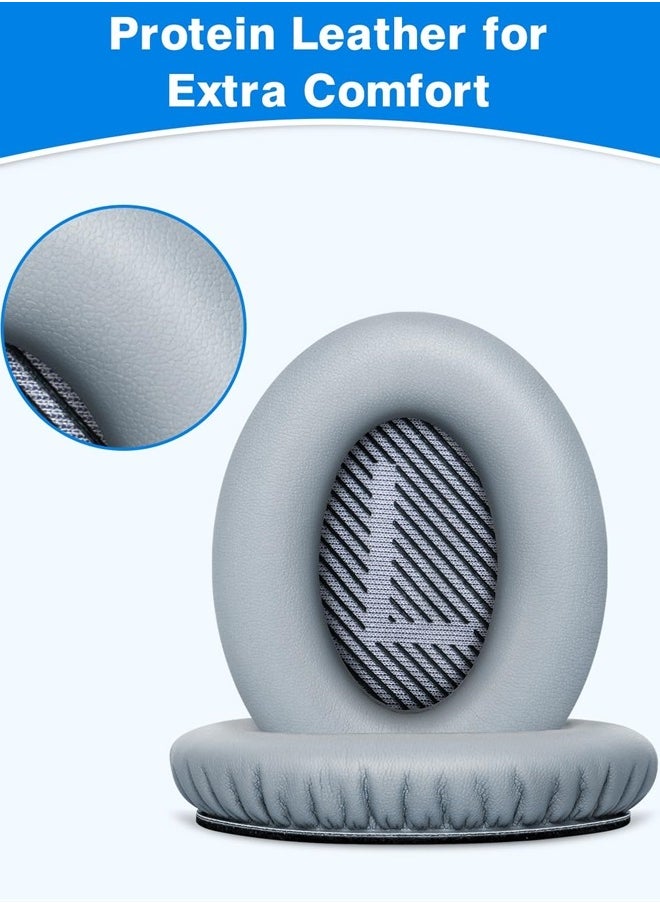 Link Dream - Replacement Ear Cushions for Bose Quiet Comfort 35 Soft Protein Leather Replacement Ear Pad for Bose QC 35/25 / 15 QC2 / Ae2 / Ae2i / Ae2W / Sound Link/Sound True (Light Grey) - Image 1