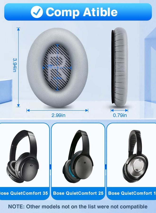 Link Dream Replacement Earpads for Bose Quiet Comfort 35 Replacemen Ear Cushions Kit by Soft Protein Leather for Bose QC 35/25 / 15 QC2 / Ae2 / Ae2i / Ae2W / Sound Link/Sound True (Grey) - Image 2