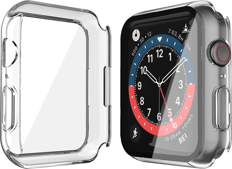 [2 Pack] Hard Clear Case with Tempered Glass Screen Protector for Apple Watch, Ultra Thin Anti-Scratch Protective Cover for iWatch Compatible with 45mm Apple Watch Series 9 Series 8 Series 7 | Pack of 2, hard PC case, hardened screen protector, scratch resistant and shockproof, ultra thin, transparent - Image 5